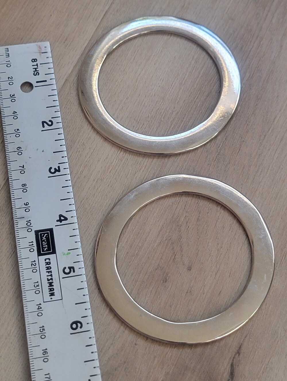 Vintage Heavy Silver Tone Flat Graphic Minimalist Bangle Bracelets Set of 2